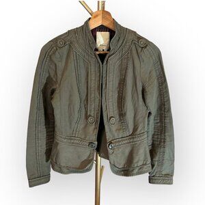 Anthro Elevenses Military Field Jacket Linen Cotton in Army Green Womens 4P